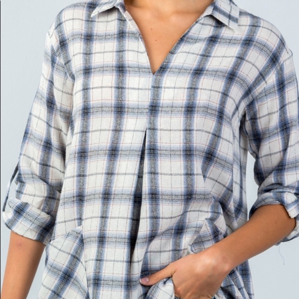 Plaid button up top
